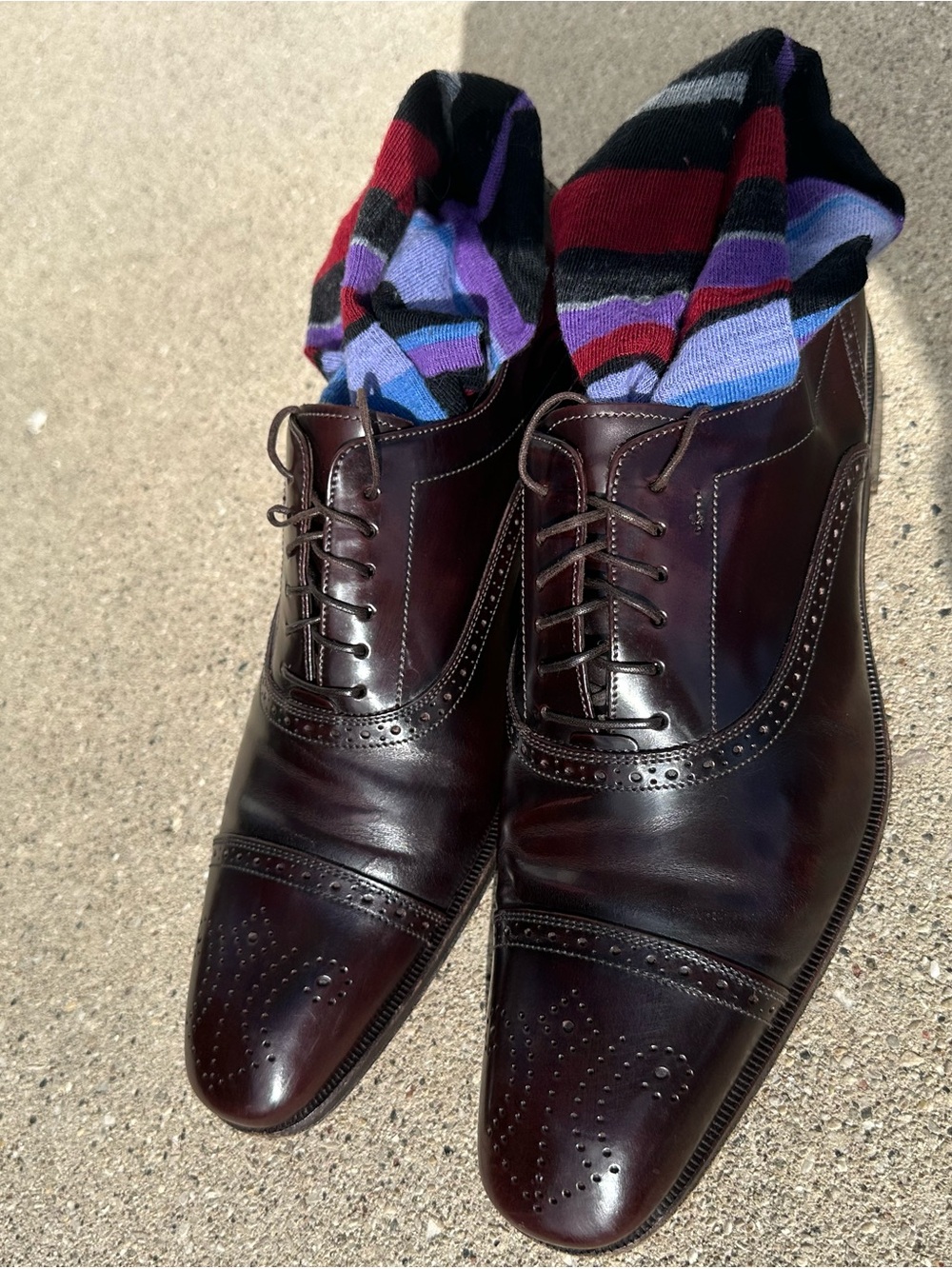 Salvatore Ferragamo Men's Dark Burgundy Leather Wingtip Oxfords